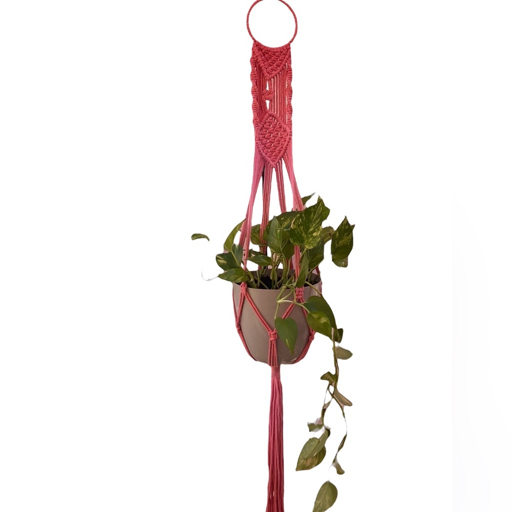 Macrame Plant Hanger Pink 40” - Picture 2 of 6